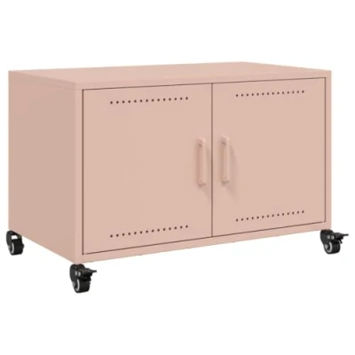 Abbildung von vidaXL TV Schrank, Lowboard für Fernseher, Fernsehtisch mit Rollen Stauraum, Möbel Fernsehschrank Wohnzimmer, Rosa Kaltgewalzter Stahl