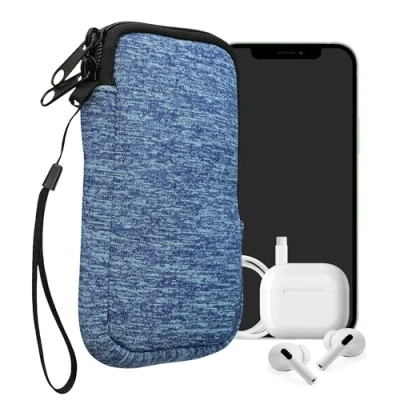 Abbildung von kwmobile Handytasche für Smartphones M 5,5&quot; Neopren Handy Hülle Meerblau Hellblau Tasche 15,2 x 8,3 cm Innenmaße