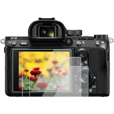 Abbildung von Displayschutzfolie aus Hartglas, kompatibel mit dem schwenkbaren LCD Touchscreen der Kameras Sony Alpha a7R III / II A7R3 A7R2, 2 Stück