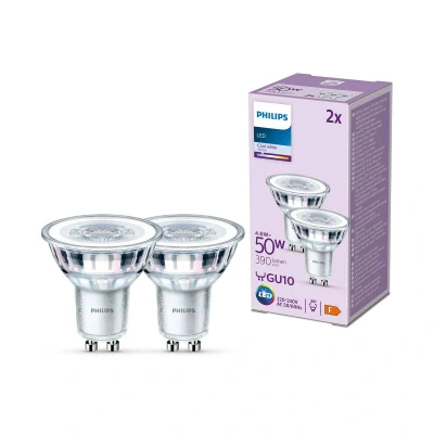 Abbildung von Philips Classic LED GU10 Lampe, 50W, klar, neutralweiß, nicht dimmbar, Doppelpack