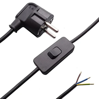 Abbildung von 3m Zuleitung mit Stecker und Schalter Schwarz Anschlusskabel Netzkabel Stromkabel Schnurzwischenschalter Winkelstecker 3x0,75qmm
