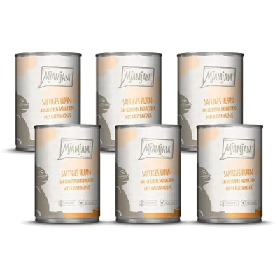Abbildung von MjAMjAM Premium Nassfutter für Katzen saftiges Huhn an leckeren Möhrchen, 6er Pack (6 x 400 g), getreidefrei mit extra viel Fleisch