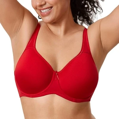 Abbildung von DELIMIRA Damen mit Bügel Nahtlose Vollschalen T Shirt BH Gepolstert Große Größen Lippenstift Rot 100D