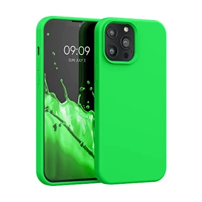 Abbildung von kwmobile Hülle kompatibel mit Apple iPhone 13 Pro Max Silikon Handy Case Handyhülle weiche Oberfläche kabelloses Laden Neon Grün