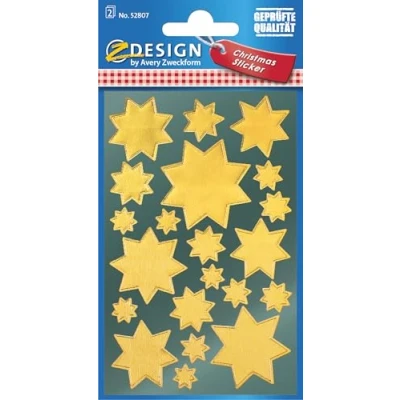 Abbildung von AVERY Zweckform 42 Aufkleber Weihnachten Sterne gold (Made in Germany, Weihnachtssticker Glanzpapier, selbstklebende Weihnachtdeko für Karten, Geschenke, Tüten) 2 Bogen/je 21 Sternsticker, 52807