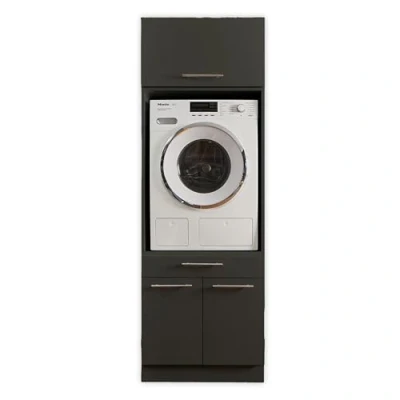 Abbildung von LAUNDREEZY Waschmaschinenschrank mit Schrankaufsatz, Anthrazit Waschmaschinen Überbauschrank TÜV zertifiziert viel Stauraum 67,5 x 200 cm (B/H/T)