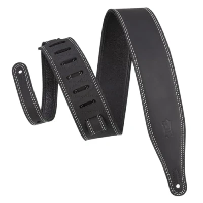 Abbildung von Levy&#039;s Leathers Butter M17BDS BLK Gitarrengurt aus Leder, Doppelstich, 6,3 cm breit, Deluxe Serie, Schwarz