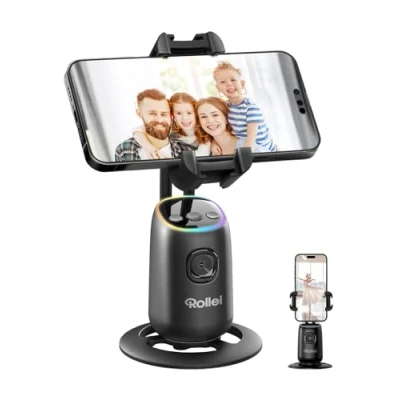 Abbildung von Rollei Easy Creator Desktop mit AI Tracking Automatischer Gesichtsverfolgung Handy Stative 360 Selfie Video Stabilisator zum Filmen Eingebautem Akku für Live Streaming Videoaufzeichnung Vlog