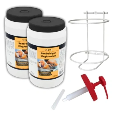 Abbildung von WILPEG Handreiniger 3 Liter Seife, Waschpaste, Handwaschpaste für extreme Verschmutzungen wie Farbe, Klebstoff, Teer u.v.m. (KingPremium 2x 3L + Spendersystem)