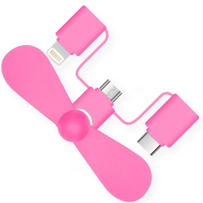 Abbildung von iMoshion 3 in 1 Ventilator für Smartphones Lightning, USB C &amp; Micro Rosa