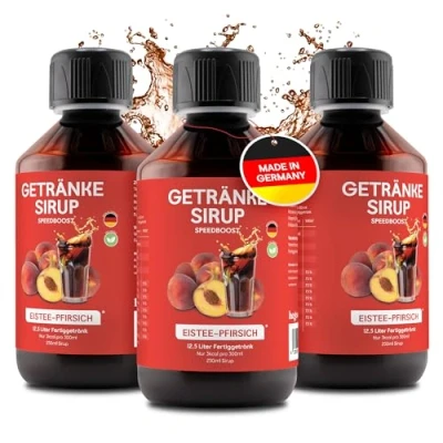 Abbildung von hCGC® Immunsystem Sirup SpeedBoost 3x 250ml, Vegan Zuckerfreies Getränkekonzentrat für 12,5L Fertiggetränk Fruchtsirup Booster mit Vitaminen, Magnesium &amp; L Carnitin Eistee Pfirsich
