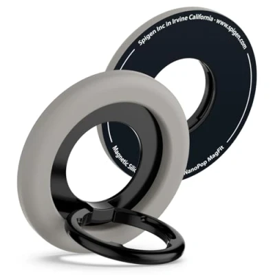 Abbildung von Spigen Nano Pop MagFit Silikon Handy Ring Halterung Ständer [Magnetisch &amp; 135 verstellbar] Griff Halter mit Fingerhalter für iPhone 2024 16/15/14/13/12 Serie Grau