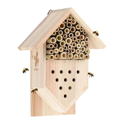 Abbildung von Relaxdays Insektenhotel Holz, Garten &amp; Balkon, Bienenhotel zum Aufhängen, HBT: 27x19x12,5 cm, Insekten Nisthilfe, Natur