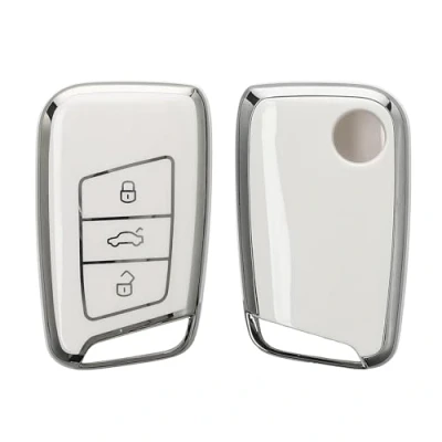 Abbildung von kwmobile Autoschlüssel Hülle kompatibel mit VW 3 Tasten (nur Keyless Go) Schlüsselhülle Silikon Cover Weiß Silber