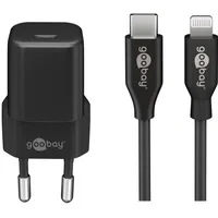 Abbildung von goobay 61086 / USB C Lightning Ladegerät mit Netzteil/iPhone Schnellladekabel ideal für iPhone 14 Pro Max 13 Pro/Pro Max/sowie andere Apple Geräte geeignet/(25W) Schwarz