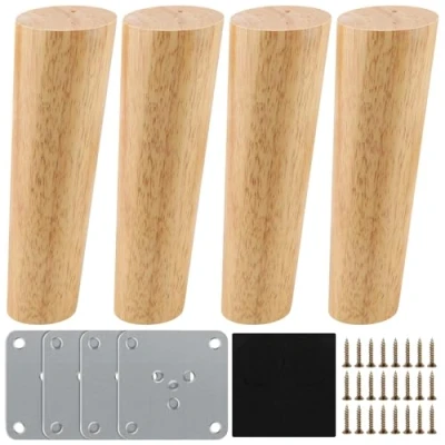 Abbildung von Holz Tischbeine, 15 cm Tischbeine,4 Stück Ersatz Sofafüße Massivholz Konisch Möbelfüße Sockelfüße Tischfuß Aus Eiche, Möbelbeine mit Montageplatten &amp; Schrauben für Sofa Bett Schrank Couch Stuhl