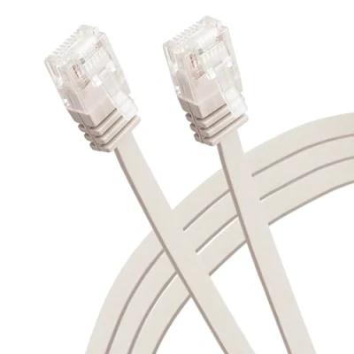 Abbildung von Maplin Ethernet Kabel, 10 m, Beige, flach, CAT6, Gigabit, UTP, LAN, Netzwerkkabel, RJ45, High Speed, Gbit/s, kompatibel mit Laptop, PC, CCTV, PS4/5, Xbox, Switch, Modem, Router, Smart TV, Sky Box,