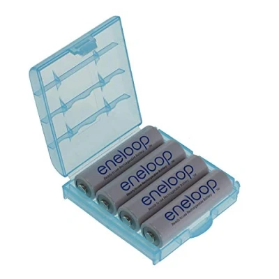 Abbildung von 4er Pack Panasonic Eneloop Mignon Typ AA Akkus 2000 mAh BK 3MCCE (Mind. 1900mAh) mit Einer hochwertigen Akkubox der Firma HEIBA Electronics