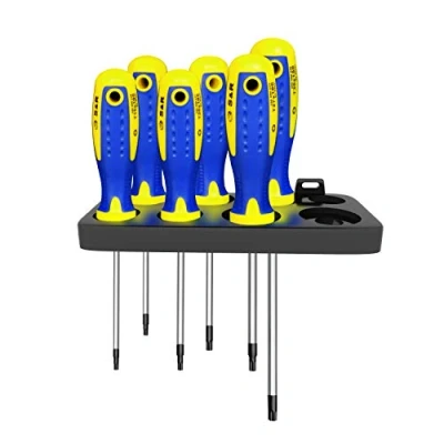 Abbildung von S&amp;R Schraubendreher Set Torx 6 tlg, magnetisch, Power Form Schraubendrehersatz, T10 T15 T20 T25 T27 T30, gelochter Ergo Griff, inkl. Wandhalterung, Schraubenzieher mit S2 Spezialstahl Klingen