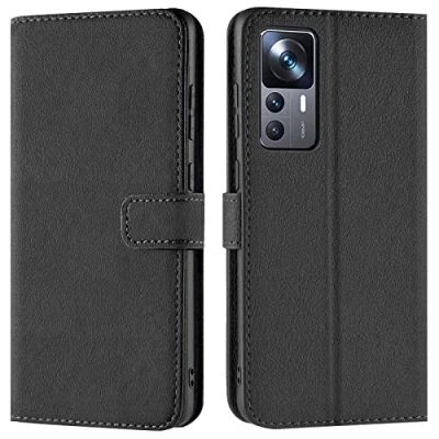Abbildung von Verco Handyhülle für Xiaomi 12T Hülle, Pro Bookcase Tasche Flipcover / Case [Kartenfächer/Aufstellfunktion], Schwarz