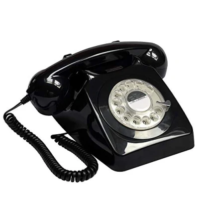 Abbildung von GPO 746ROTARYBLA Retro Telefon mit Wählscheibe im 70er Jahre Design Schwarz
