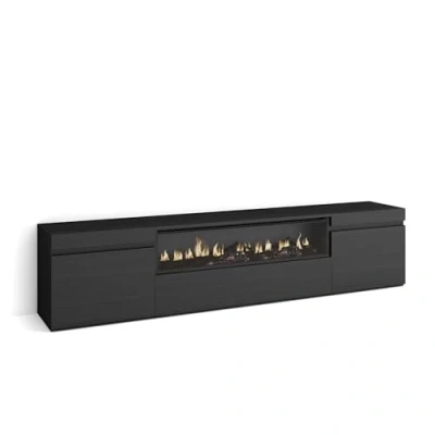Abbildung von Skraut Home TV Schrank, Lowboard Für Wohnzimmer und Esszimmer 200x45x35cm Geräte bis zu 80&quot; Elektrokamin. Maße Moderner Stil Schwarz