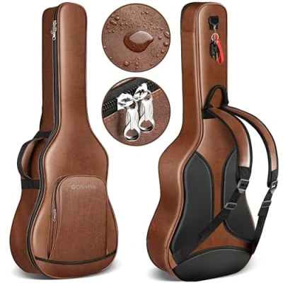 Abbildung von CAHAYA Gitarrentasche Akustikgitarre Gig Bag Braun Wasserdicht PU Gitarrenhülle mit Atmungsaktive 15mm Dicke Polsterung Doppelter Reißverschluss für 40 41 42 Zoll Gitarre