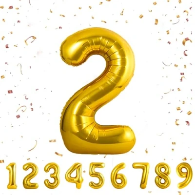 Abbildung von Geburtstag zahlen luftballon 2 jahre Gold Folienballon XXL Riesen in 40&quot; 101cm Geburtstagsdeko Ballon Zahl Deko zum .Fliegt mit Helium