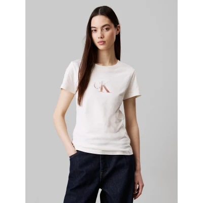 Abbildung von Calvin Klein Jeans Gradient SLIM TEE Tshirt print, Damen, Größe: XS, Ivory