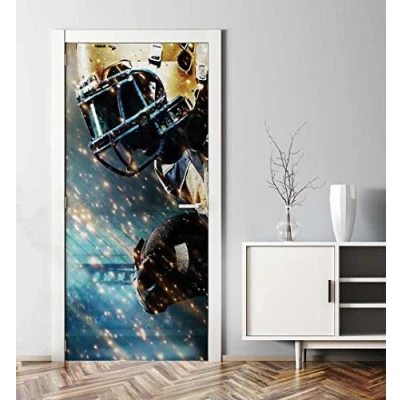 Abbildung von MyMaxxi Tür bekleben mit Türtapete Selbstklebend 90x200 Amerikanischer Football Spieler verschönern Türfolie Türaufkleber XXL Aufkleber Folie Türposter Türklebefolie Helm Ballsportart grau