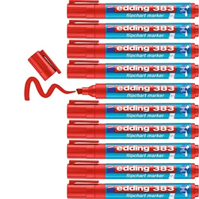 Abbildung von edding 383 Flipchart Marker rot 10 Stifte Keilspitze 1 5 mm Stift zum Schreiben, Zeichnen und Markieren auf Flipcharts Tinte schlägt nicht durch Papier trocknet aus farbintensiv