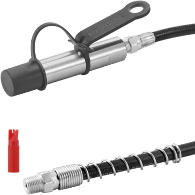 Abbildung von VEVOR Fettpressen Kupplung, 10.000 PSI Hochdruck, 3 Backen Verriegelung, Schnellverschluss Fettpressenspitze mit Schlauch/Zerk Fittings Reiniger/auslaufsicherer Kappe, kompatibel allen