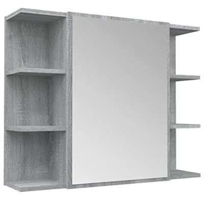 Abbildung von vidaXL Bad Spiegelschrank, Badschrank Badezimmerschrank mit Tür Fächern, Wandschrank für Badezimmer, Badspiegel Badmöbel, Modern, Grau Sonoma Holzwerkstoff