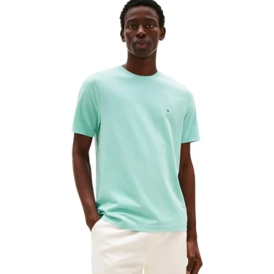 Abbildung von Tommy Hilfiger Herren T Shirt Kurzarm Seasonal Solid Tee mit Rundhalsausschnitt, Türkis (Tradewinds Aqua), XS