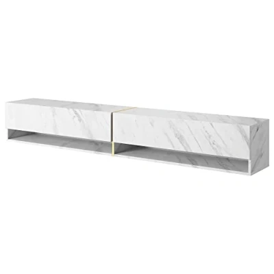 Abbildung von Selsey TV Schrank Board Sideboard Fernsehtisch Fernsehschrank 200 cm Hängend Mit Goldenem Akzent Weiß Marmor Mirrgo