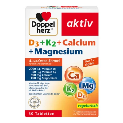 Abbildung von Doppelherz D3+k2+calcium+magnesium Table 30 St