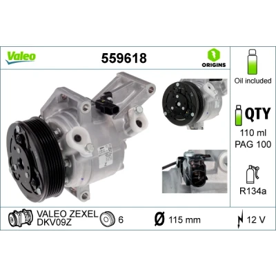 Abbildung von VALEO 559618 Kompressor DKV09Z 12 PAG 100 R 134a mit Kompressoröl
