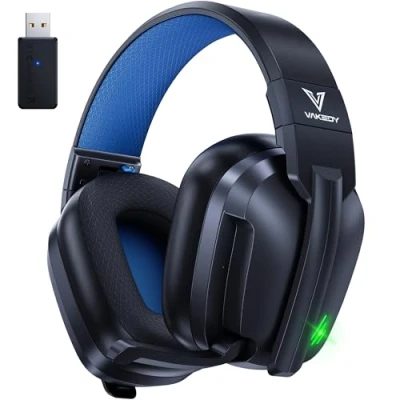 Abbildung von Vakedy Wireless Gaming Headset für PC/PS4/PS5/Mac/Switch,PS5 Mit Bluetooth Mikrofon USB，Bluetooth Headset,Headset Geräuschunterdrückung,50H+ Akkulaufzeit Schwarz/Blau