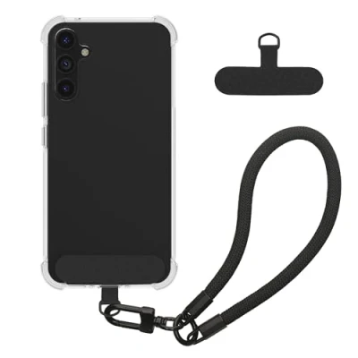 Abbildung von kwmobile Handy TPU Case kompatibel mit Samsung Galaxy A54 5G Hülle Kristallklare Schutzhülle Kantenschutz und abnehmbarem Armband inkl. 2 Pads Transparent Schwarz