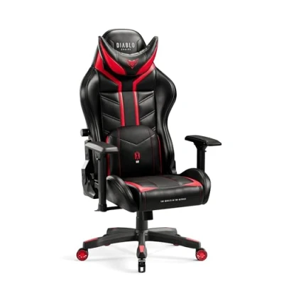 Abbildung von Diablo X Ray Gaming Stuhl Bürostuhl Gamer Chair Schreibtischstuhl 4D Armlehnen Ergonomisches Design Kunstleder Perforation Wippfunktion Schwarz Rot Normal (L)