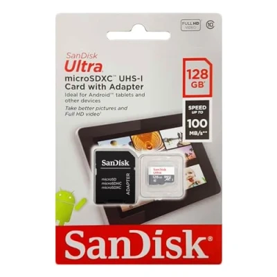 Abbildung von SanDisk Ultra Android microSDXC 128GB bis zu 80 MB/Sek Class 10 Speicherkarte + SD Adapter