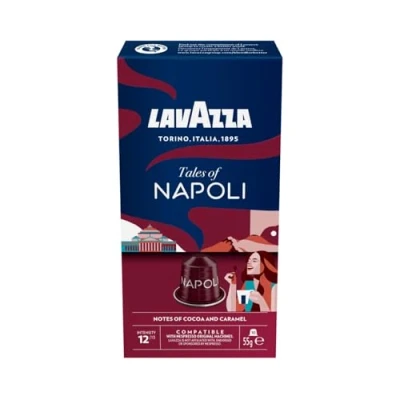 Abbildung von Lavazza, Tales of Napoli, 10 Kaffeekapseln kompatibel mit Nespresso Maschinen Original, Noten von Kakao und Karamell, Arabica Robusta, Intensität 12/13, Dunkle Röstung, 1 Pack