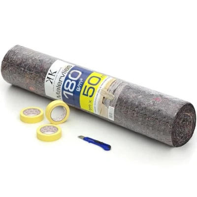 Abbildung von KK Verpackungen® Malerset 5 teilig Set mit 1m x 50m 180 g/m² Malervlies 3 Stück 30 mm 50 m Kreppband 18 Cuttermesser