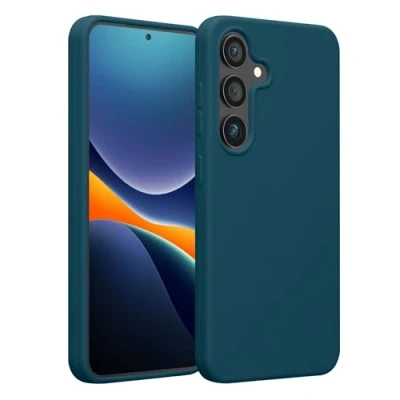 Abbildung von kwmobile Schutzhülle kompatibel mit Samsung Galaxy S25 Hülle Silikon Handy Case Handyhülle für weiche Oberfläche kabelloses Laden Petrol matt