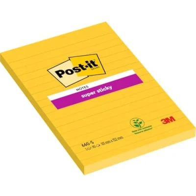 Abbildung von Post it® 660 S Super Sticky Notes 6 Blöcke à 75 Blatt, narzissengelb, liniert (102 x 152 mm) narzissengelb