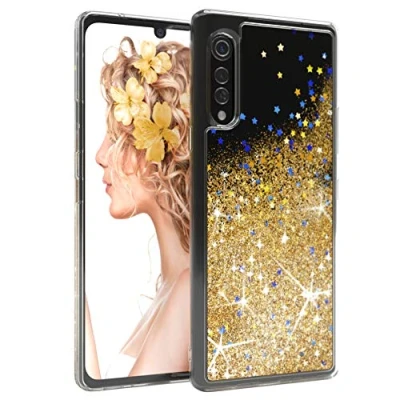 Abbildung von EAZY CASE Hülle kompatibel mit LG Velvet Schutzhülle Flüssig Glitzer, Handyhülle, Schutzhülle, Back Cover Glitter Flüssigkeit, TPU/Silikon, Transparent/Durchsichtig, Gold