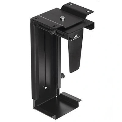 Abbildung von Maclean MC 713 Computer Halter für Schreibtisch Platzsparende PC Halterung Universal Schienen Untertisch (Schwarz)