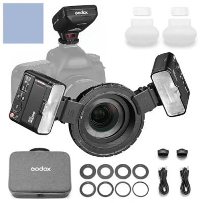 Abbildung von GODOX MF12 DK1 Makro Blitz Set, 2 Blitzlicht + Xproii S Blitzauslöser unterstützt 2,4 G TTL/M Modus kompatibel mit Sony A7IV/ A7V/ A7RIV/ A7SII/ A9/ A9II für Dentalfotografie, Makrofotografie