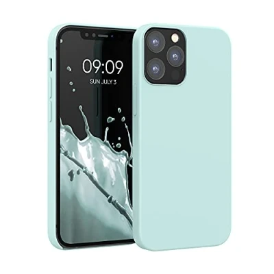 Abbildung von kwmobile Hülle kompatibel mit Apple iPhone 12 / Pro weiches TPU Silikon Case Cover geeignet für kabelloses Laden Cool Mint