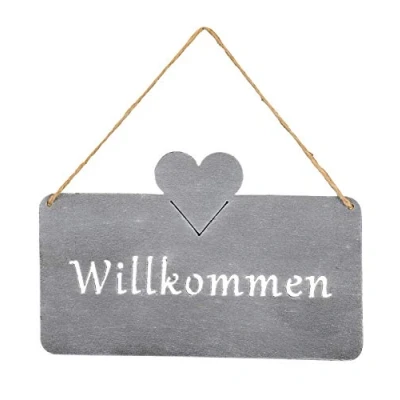Abbildung von levandeo Schild Willkommen 25x16 cm Außen Garten Deko Grau Beton Optik Herz Metall Türschild Wandbild Außendeko
